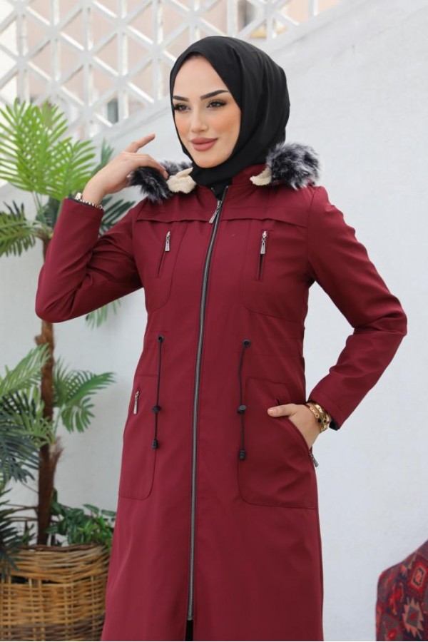 İçi Kürklü Bondit Tesettür Kaban Bordo 1017 İçi Kürklü Bondit Tesettür Kaban Bordo 1017