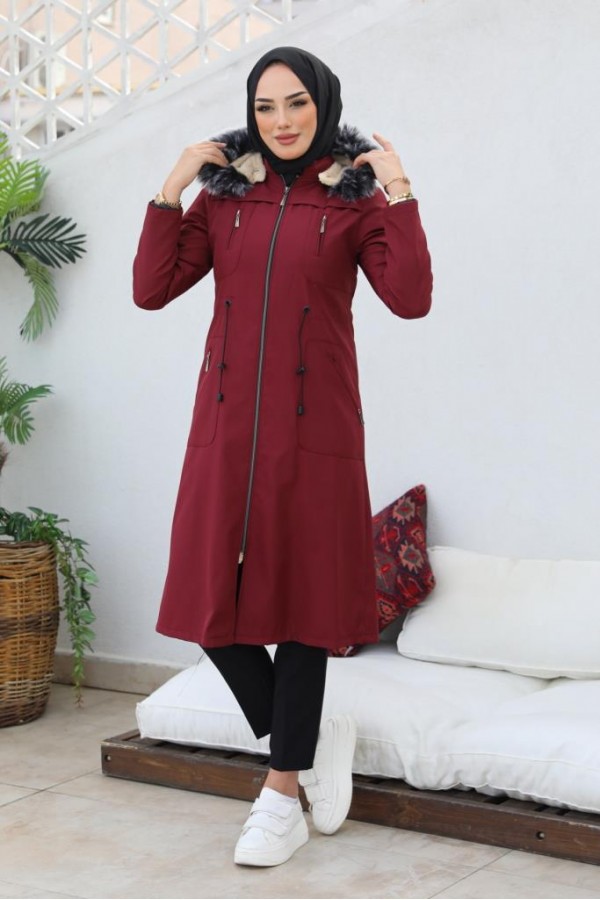 İçi Kürklü Bondit Tesettür Kaban Bordo 1017 İçi Kürklü Bondit Tesettür Kaban Bordo 1017