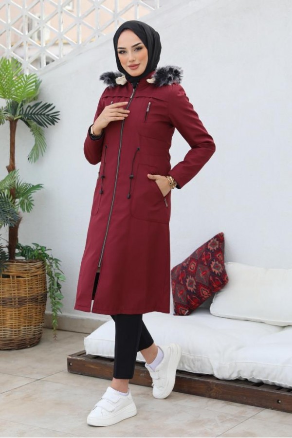 İçi Kürklü Bondit Tesettür Kaban Bordo 1017 İçi Kürklü Bondit Tesettür Kaban Bordo 1017
