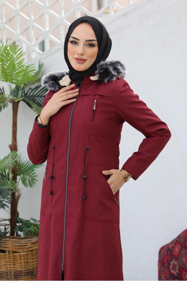 İçi Kürklü Bondit Tesettür Kaban Bordo 1017 İçi Kürklü Bondit Tesettür Kaban Bordo 1017