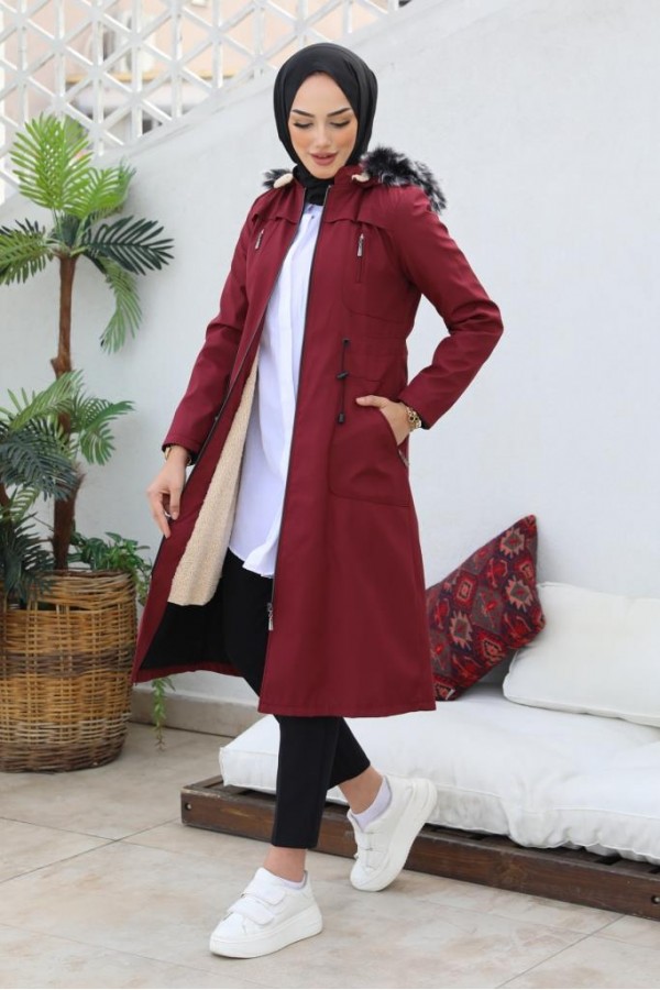 İçi Kürklü Bondit Tesettür Kaban Bordo 1017 İçi Kürklü Bondit Tesettür Kaban Bordo 1017