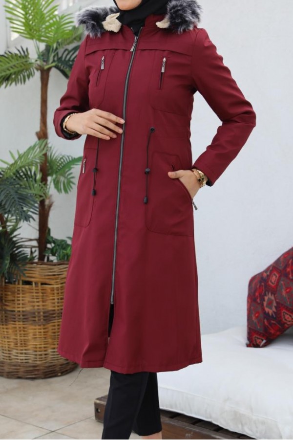 İçi Kürklü Bondit Tesettür Kaban Bordo 1017 İçi Kürklü Bondit Tesettür Kaban Bordo 1017