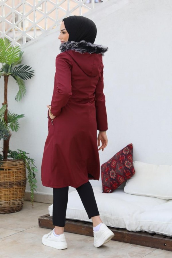 İçi Kürklü Bondit Tesettür Kaban Bordo 1017 İçi Kürklü Bondit Tesettür Kaban Bordo 1017