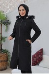 İçi Kürklü Bondit Tesettür Kaban Siyah 1017 İçi Kürklü Bondit Tesettür Kaban Siyah 1017
