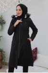 İçi Kürklü Bondit Tesettür Kaban Siyah 1017 İçi Kürklü Bondit Tesettür Kaban Siyah 1017