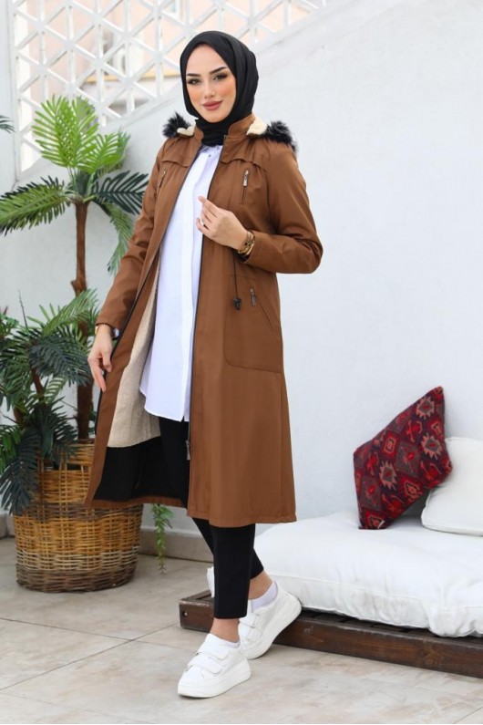 İçi Kürklü Bondit Tesettür Kaban Taba 1017 İçi Kürklü Bondit Tesettür Kaban Taba 1017