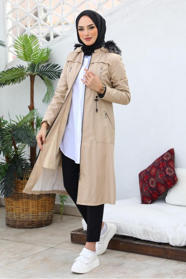 İçi Kürklü Bondit Tesettür Kaban Taş 1017 İçi Kürklü Bondit Tesettür Kaban Taş 1017