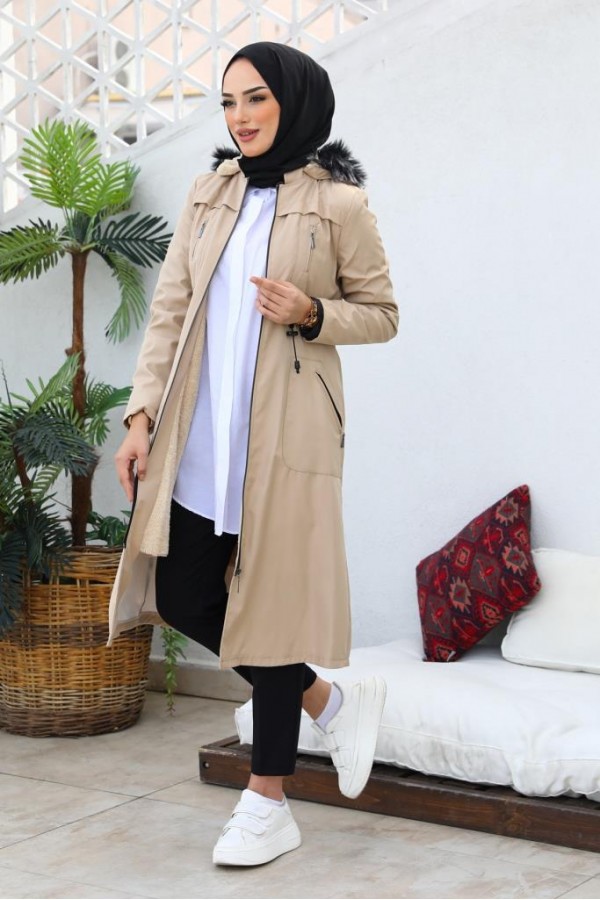 İçi Kürklü Bondit Tesettür Kaban Taş 1017 İçi Kürklü Bondit Tesettür Kaban Taş 1017