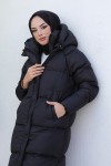  Uzun Dolumlu Şişme Mont Siyah 4444