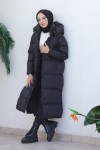  Uzun Dolumlu Şişme Mont Siyah 4444