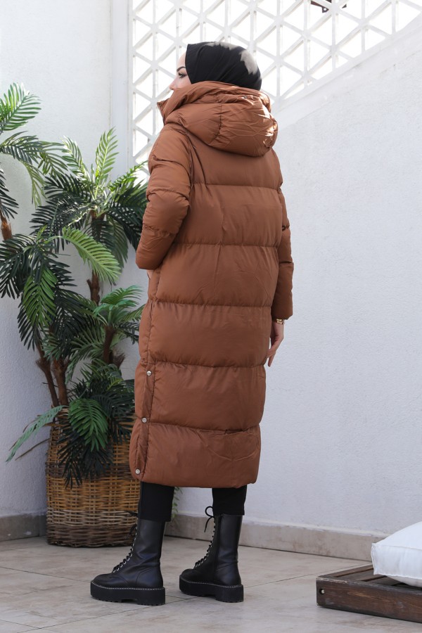  Uzun Dolumlu Şişme Mont Taba 4444