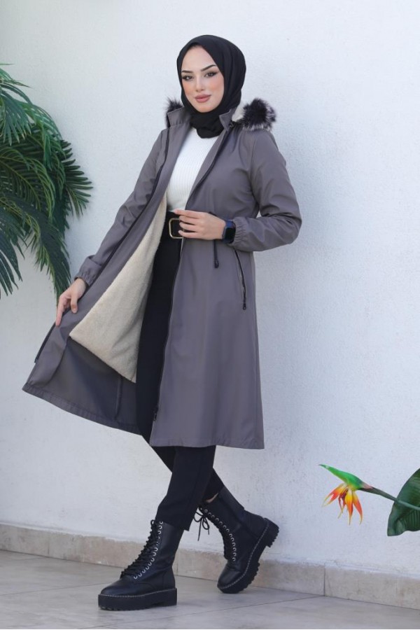 İçi Peluşlu Bondit Kaban Gri 3004-1 İçi Peluşlu Bondit Kaban Gri 3004-1