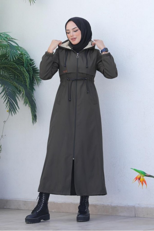 İçi Peluşlu Uzun Bondit Kaban Haki 9508 İçi Peluşlu Uzun Bondit Kaban Haki 9508