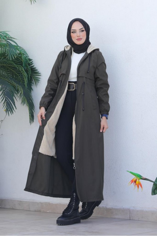 İçi Peluşlu Uzun Bondit Kaban Haki 9508 İçi Peluşlu Uzun Bondit Kaban Haki 9508