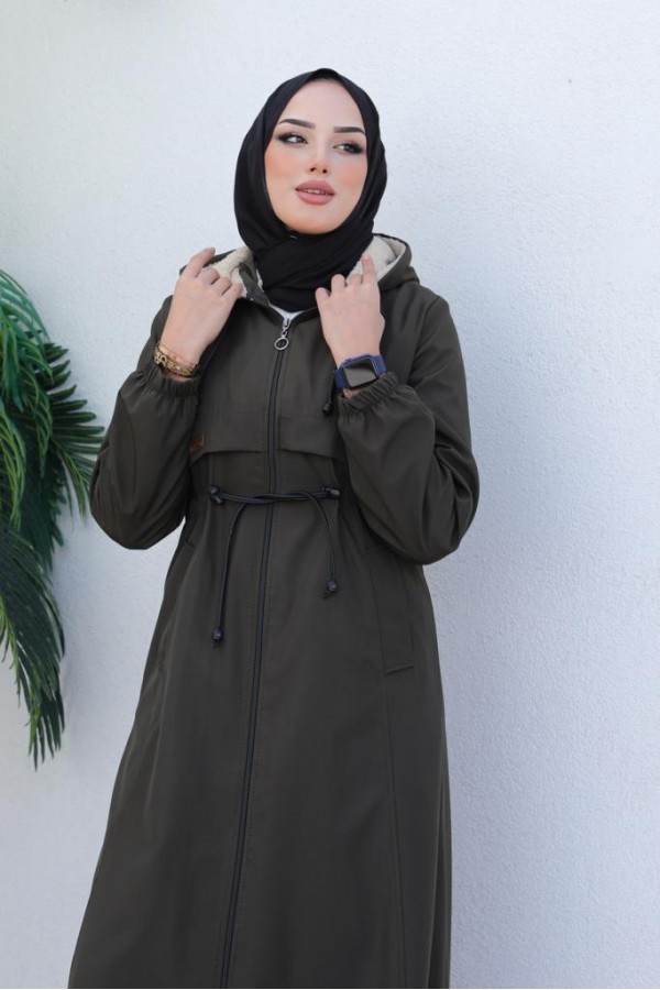 İçi Peluşlu Uzun Bondit Kaban Haki 9508 İçi Peluşlu Uzun Bondit Kaban Haki 9508