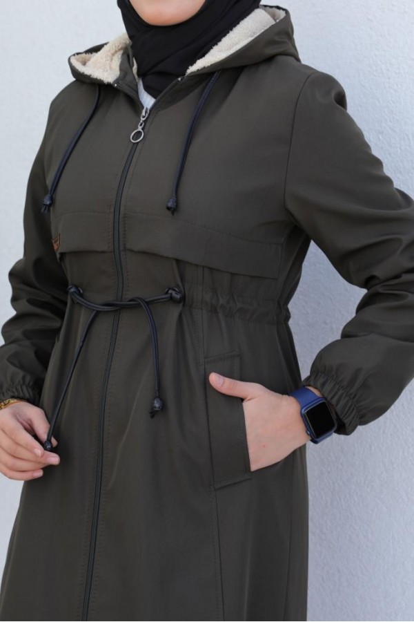 İçi Peluşlu Uzun Bondit Kaban Haki 9508 İçi Peluşlu Uzun Bondit Kaban Haki 9508