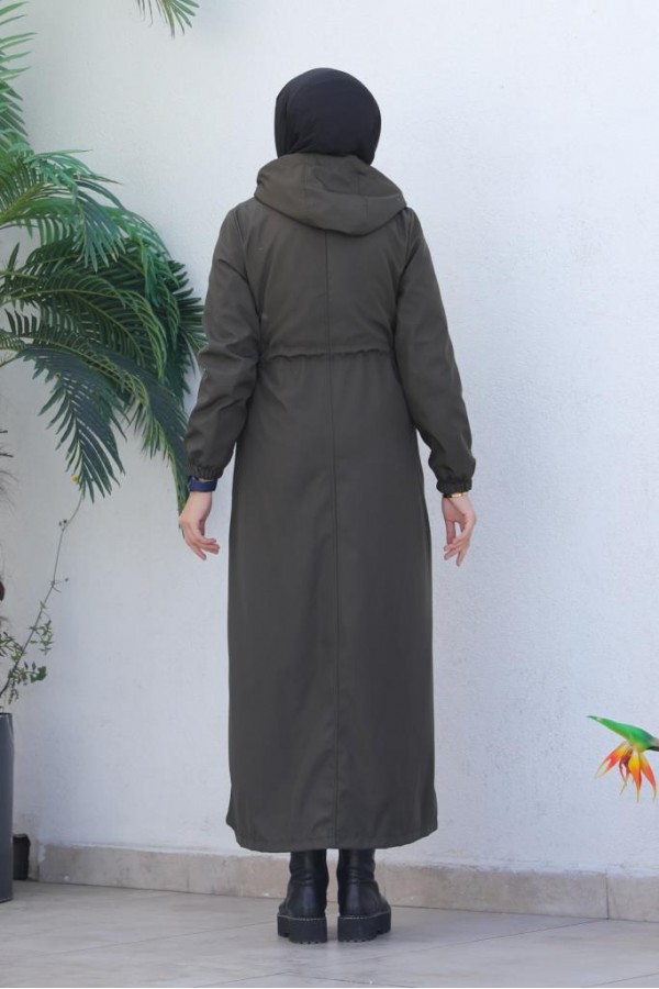 İçi Peluşlu Uzun Bondit Kaban Haki 9508 İçi Peluşlu Uzun Bondit Kaban Haki 9508