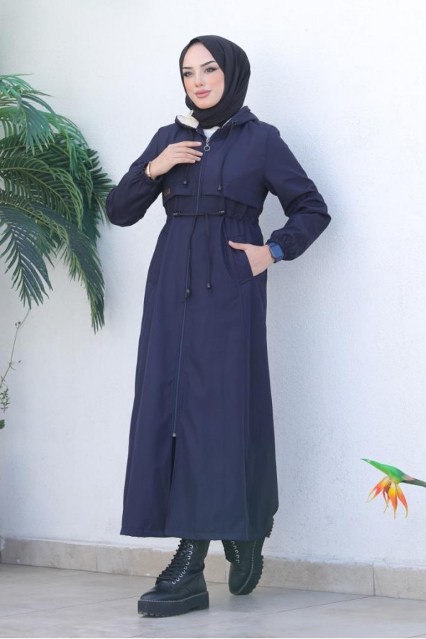 İçi Peluşlu Uzun Bondit Kaban Lacivert 9508 İçi Peluşlu Uzun Bondit Kaban Lacivert 9508