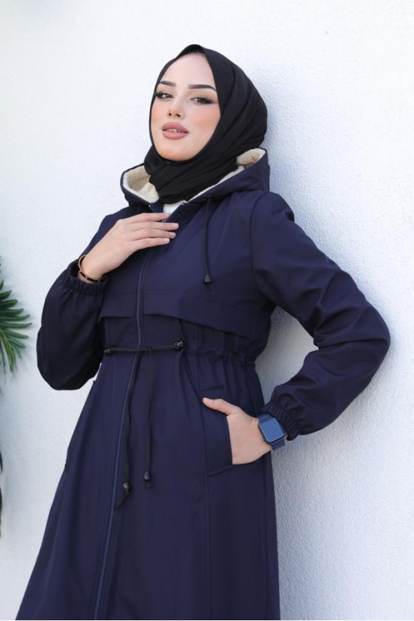 İçi Peluşlu Uzun Bondit Kaban Lacivert 9508 İçi Peluşlu Uzun Bondit Kaban Lacivert 9508