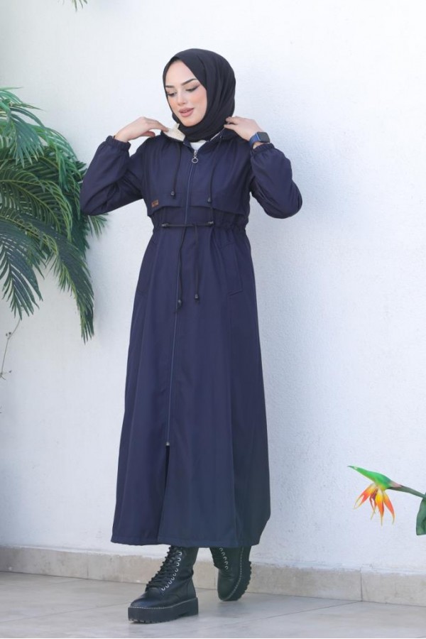 İçi Peluşlu Uzun Bondit Kaban Lacivert 9508 İçi Peluşlu Uzun Bondit Kaban Lacivert 9508