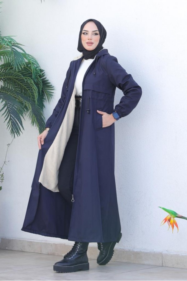 İçi Peluşlu Uzun Bondit Kaban Lacivert 9508 İçi Peluşlu Uzun Bondit Kaban Lacivert 9508