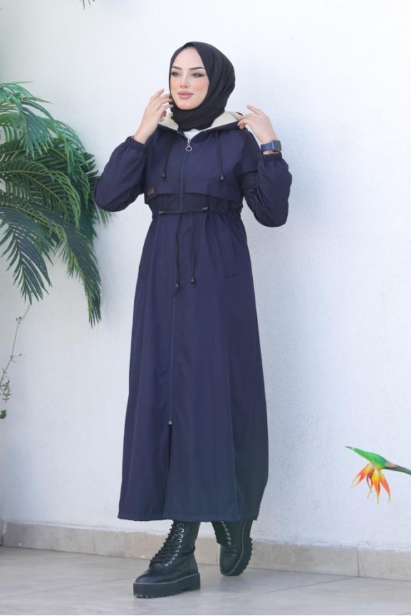 İçi Peluşlu Uzun Bondit Kaban Lacivert 9508 İçi Peluşlu Uzun Bondit Kaban Lacivert 9508