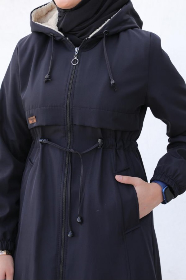 İçi Peluşlu Uzun Bondit Kaban Siyah 9508 İçi Peluşlu Uzun Bondit Kaban Siyah 9508