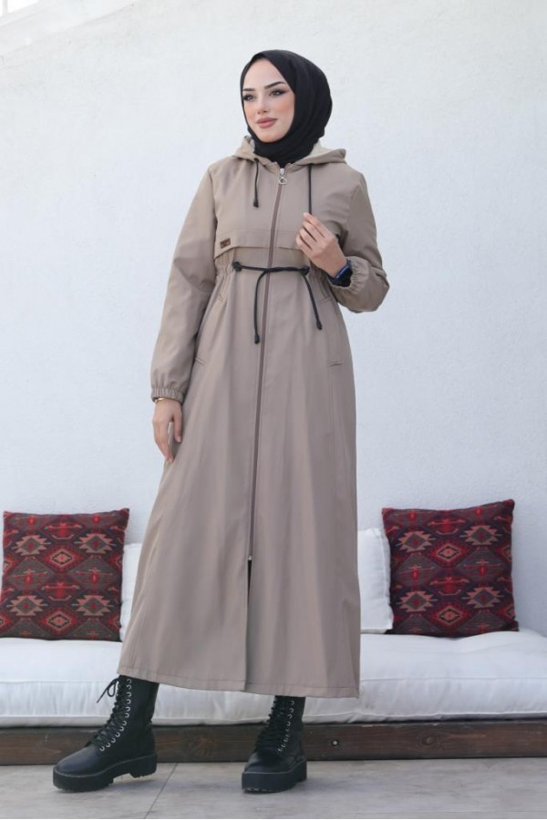 İçi Peluşlu Uzun Bondit Kaban Vizon 9508 İçi Peluşlu Uzun Bondit Kaban Vizon 9508