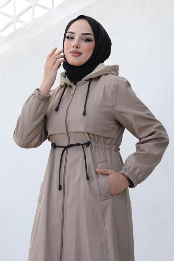 İçi Peluşlu Uzun Bondit Kaban Vizon 9508 İçi Peluşlu Uzun Bondit Kaban Vizon 9508