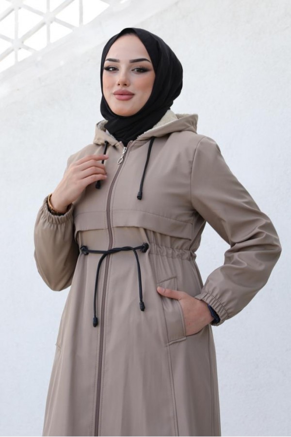 İçi Peluşlu Uzun Bondit Kaban Vizon 9508 İçi Peluşlu Uzun Bondit Kaban Vizon 9508