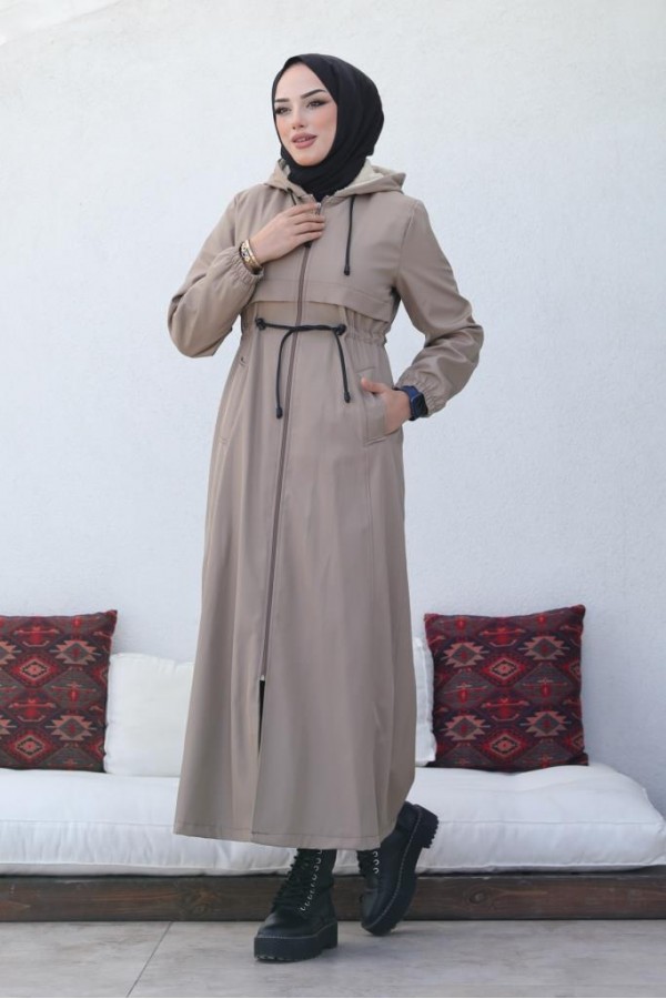 İçi Peluşlu Uzun Bondit Kaban Vizon 9508 İçi Peluşlu Uzun Bondit Kaban Vizon 9508