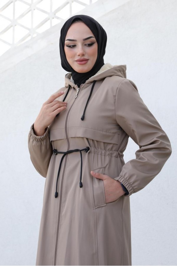 İçi Peluşlu Uzun Bondit Kaban Vizon 9508 İçi Peluşlu Uzun Bondit Kaban Vizon 9508