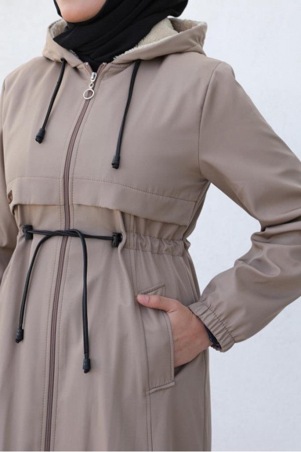 İçi Peluşlu Uzun Bondit Kaban Vizon 9508 İçi Peluşlu Uzun Bondit Kaban Vizon 9508