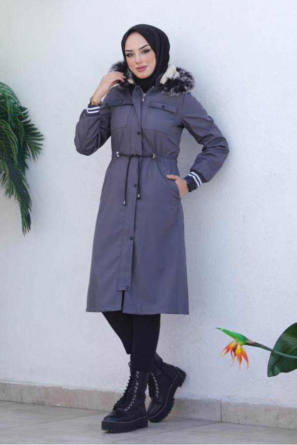 Kolları Lastikli İçi Peluşlu Bondit Kaban Antrasit 4604 Kolları Lastikli İçi Peluşlu Bondit Kaban Antrasit 4604