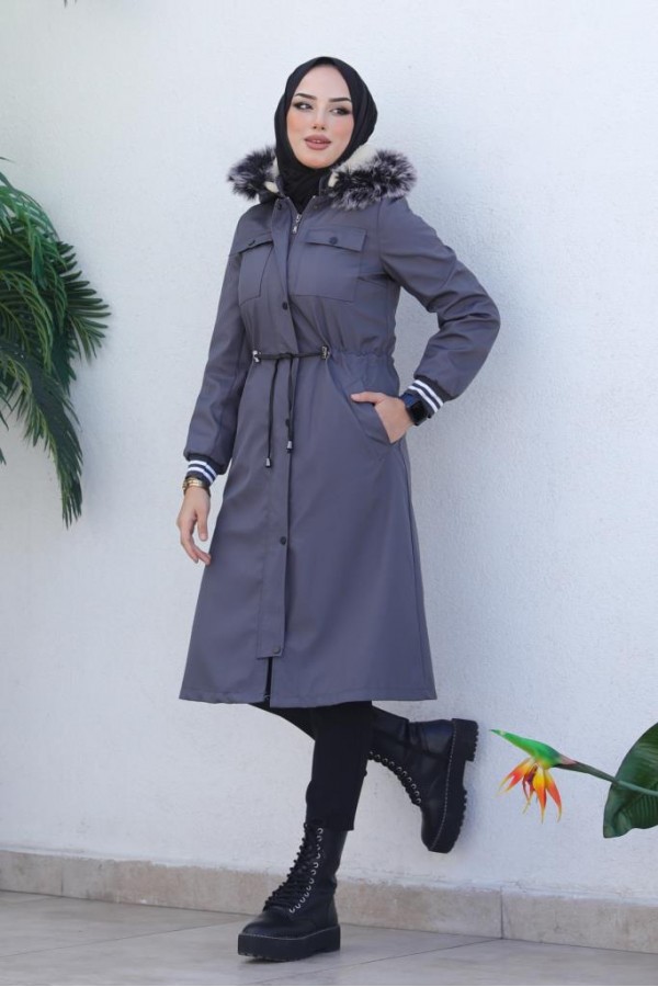 Kolları Lastikli İçi Peluşlu Bondit Kaban Antrasit 4604 Kolları Lastikli İçi Peluşlu Bondit Kaban Antrasit 4604