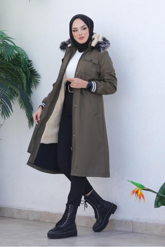 Kolları Lastikli İçi Peluşlu Bondit Kaban Haki 4604 Kolları Lastikli İçi Peluşlu Bondit Kaban Haki 4604