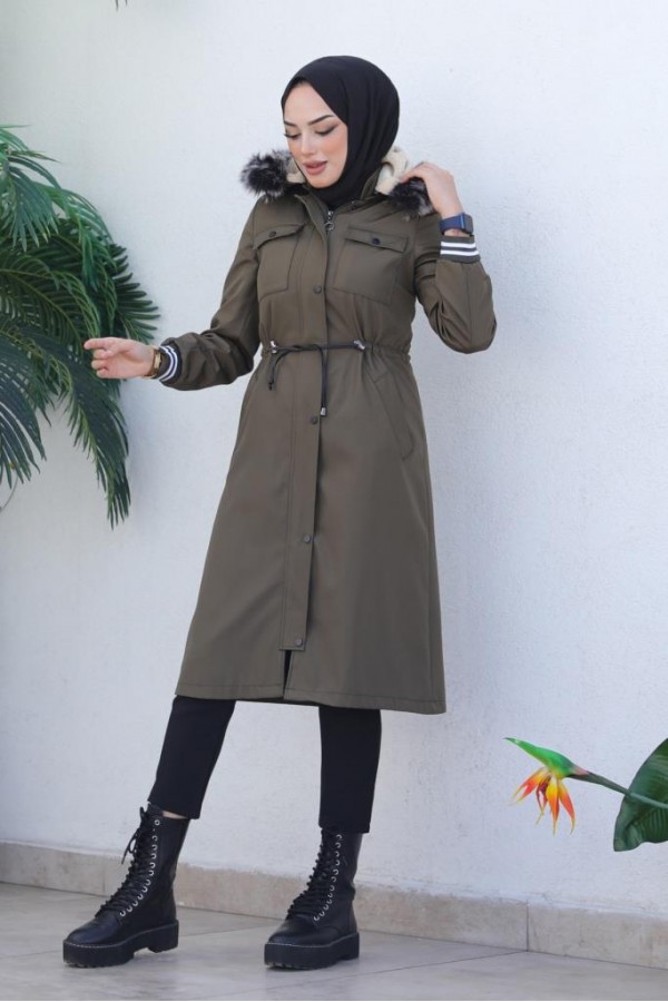 Kolları Lastikli İçi Peluşlu Bondit Kaban Haki 4604 Kolları Lastikli İçi Peluşlu Bondit Kaban Haki 4604