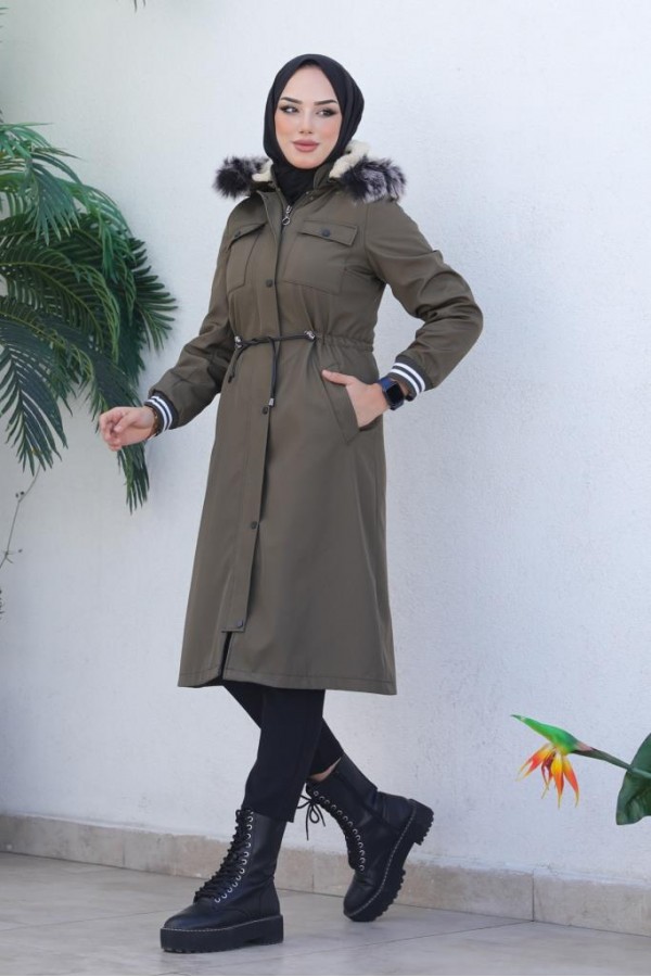 Kolları Lastikli İçi Peluşlu Bondit Kaban Haki 4604 Kolları Lastikli İçi Peluşlu Bondit Kaban Haki 4604