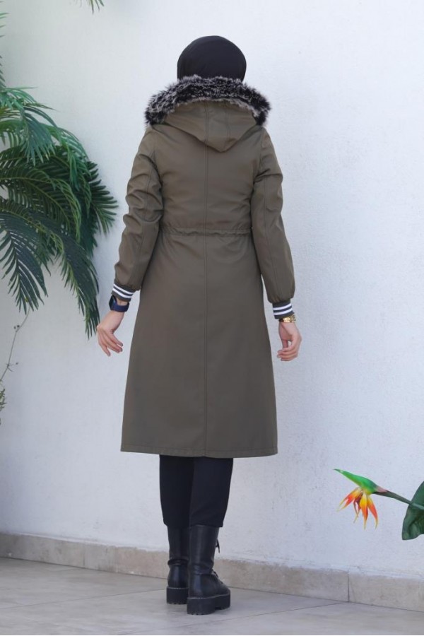 Kolları Lastikli İçi Peluşlu Bondit Kaban Haki 4604 Kolları Lastikli İçi Peluşlu Bondit Kaban Haki 4604