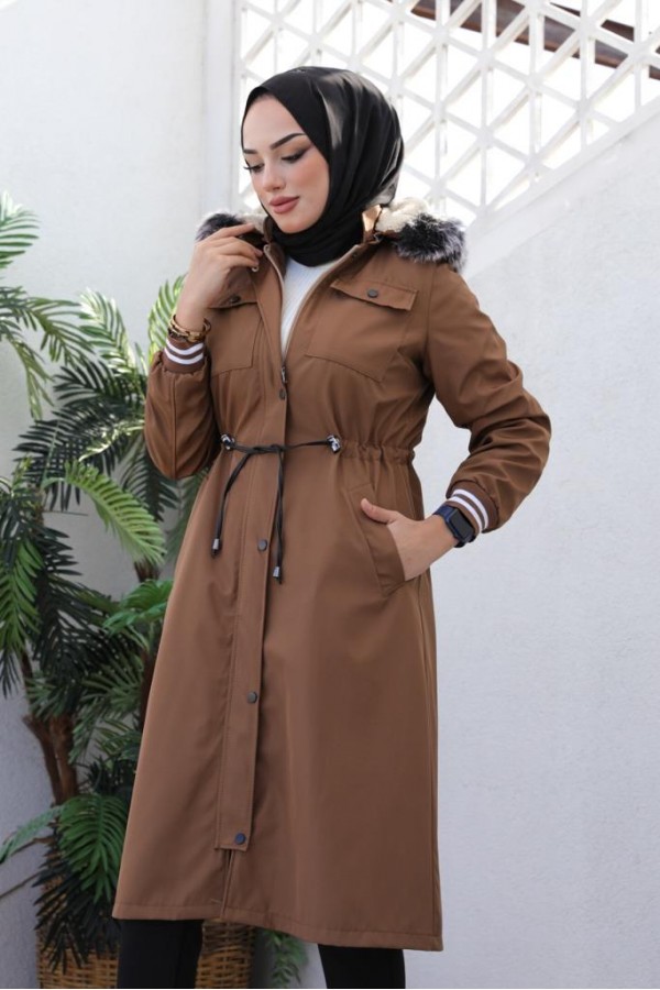 Kolları Lastikli İçi Peluşlu Bondit Kaban Sütlü Kahve 4604 Kolları Lastikli İçi Peluşlu Bondit Kaban Sütlü Kahve 4604