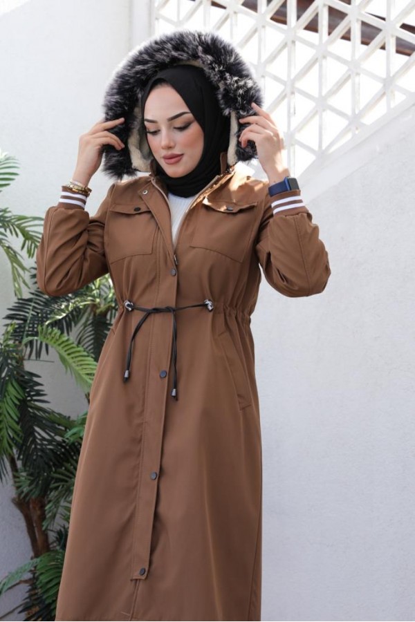 Kolları Lastikli İçi Peluşlu Bondit Kaban Sütlü Kahve 4604 Kolları Lastikli İçi Peluşlu Bondit Kaban Sütlü Kahve 4604