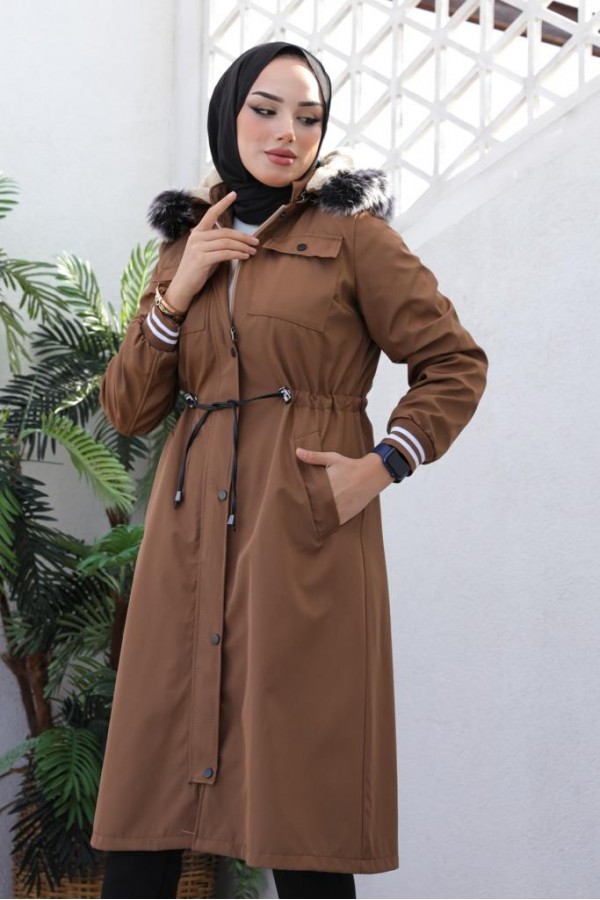 Kolları Lastikli İçi Peluşlu Bondit Kaban Sütlü Kahve 4604 Kolları Lastikli İçi Peluşlu Bondit Kaban Sütlü Kahve 4604