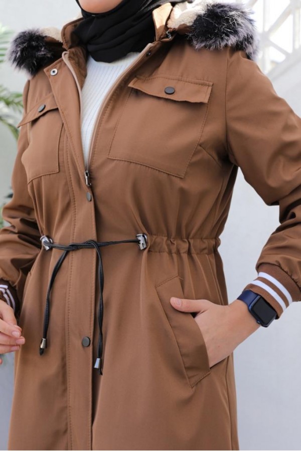 Kolları Lastikli İçi Peluşlu Bondit Kaban Sütlü Kahve 4604 Kolları Lastikli İçi Peluşlu Bondit Kaban Sütlü Kahve 4604