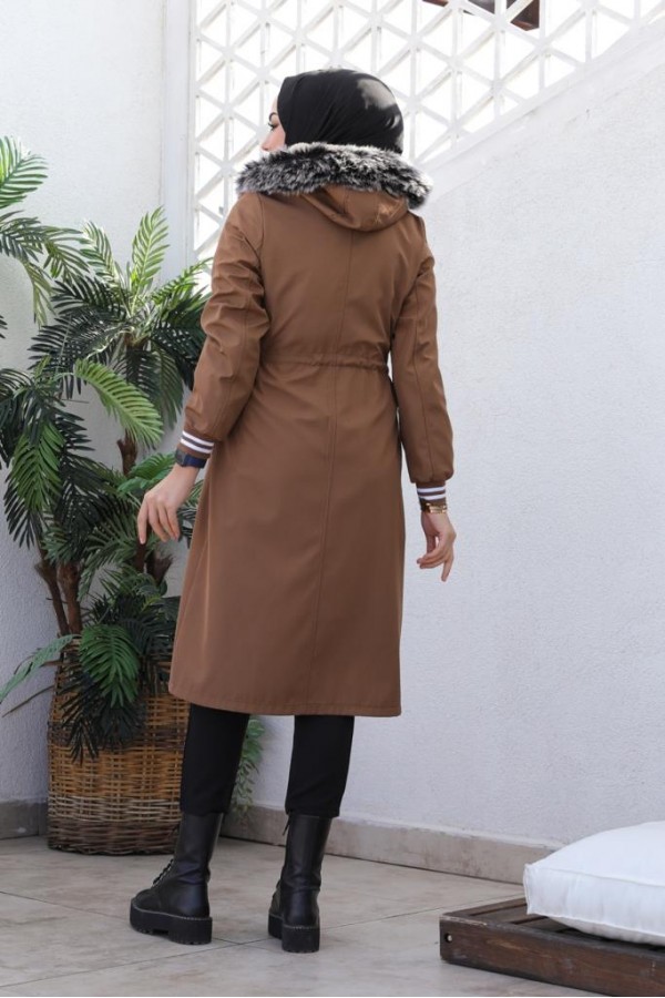 Kolları Lastikli İçi Peluşlu Bondit Kaban Sütlü Kahve 4604 Kolları Lastikli İçi Peluşlu Bondit Kaban Sütlü Kahve 4604