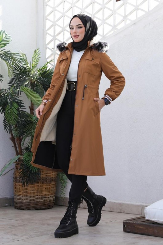 Kolları Lastikli İçi Peluşlu Bondit Kaban Taba 4604 Kolları Lastikli İçi Peluşlu Bondit Kaban Taba 4604