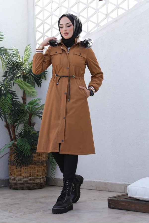 Kolları Lastikli İçi Peluşlu Bondit Kaban Taba 4604 Kolları Lastikli İçi Peluşlu Bondit Kaban Taba 4604