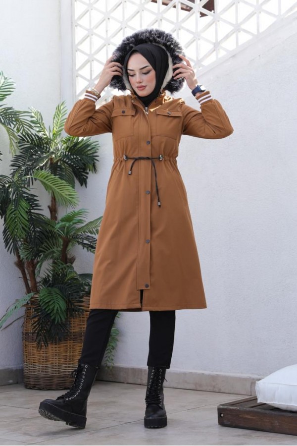 Kolları Lastikli İçi Peluşlu Bondit Kaban Taba 4604 Kolları Lastikli İçi Peluşlu Bondit Kaban Taba 4604