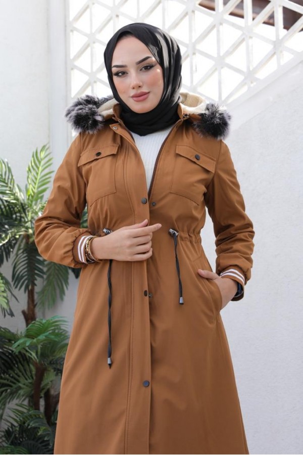 Kolları Lastikli İçi Peluşlu Bondit Kaban Taba 4604 Kolları Lastikli İçi Peluşlu Bondit Kaban Taba 4604