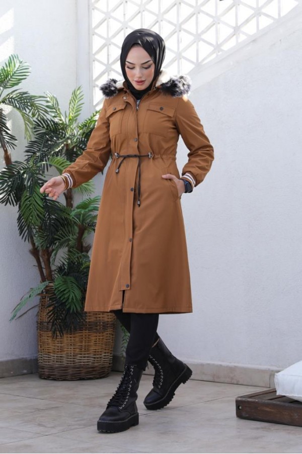 Kolları Lastikli İçi Peluşlu Bondit Kaban Taba 4604 Kolları Lastikli İçi Peluşlu Bondit Kaban Taba 4604