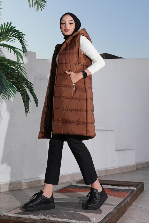  Dolumlu Şişme Yelek Kahverengi 5140